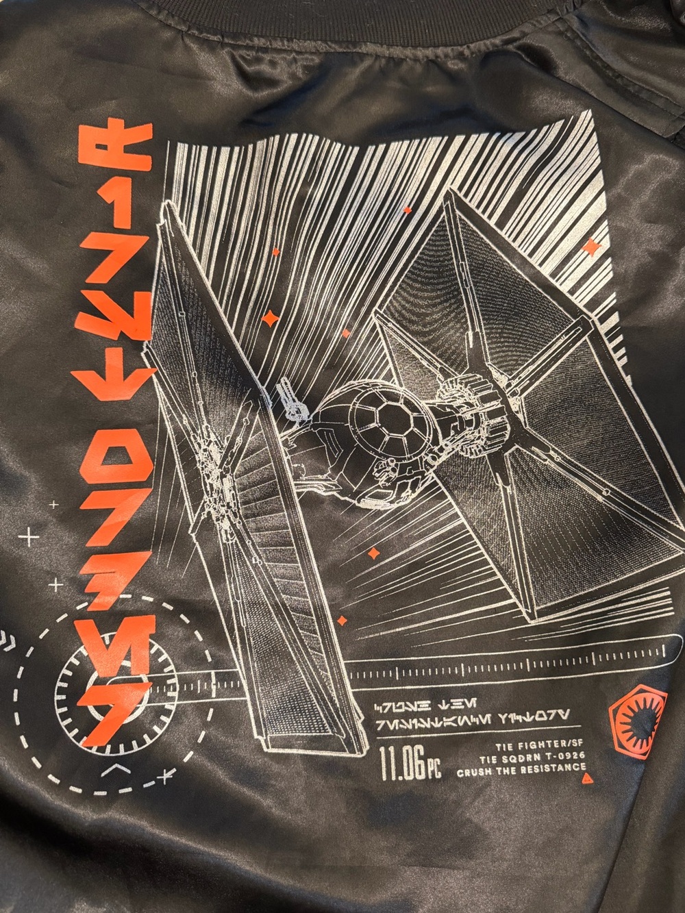Star Wars Black Jacket with Orange & White TIE Fighter Graphic